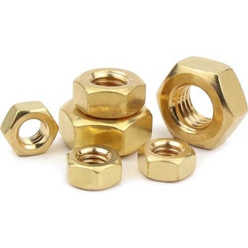 5/100pcs DIN934 Solid Brass Copper Hex Hexagon Nut for M1 M1.2 M1.4 M1.6 M2 M2.5 M3 M4 M5 M6 M8 M10 M12 Screw Bolt Metric Thread