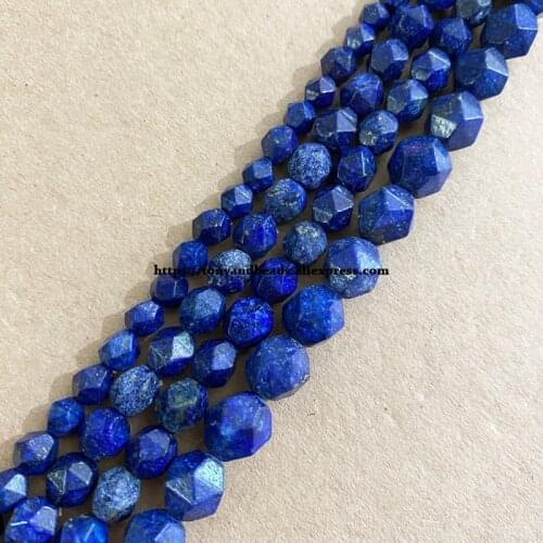 15" Natural Stone Big Cuts Faceted Dyed Lapis Lazuli Round Loose Beads 6 8 10 mm Pick Size