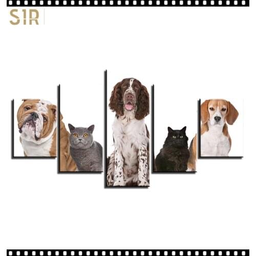 HD 5 Pieces Cute Pet Dog Pictures Posters Wall HD Art Home Decor for Living Room Painting on The Wall Pet Dog Pictures Wall Art