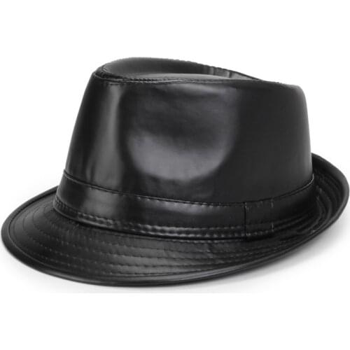 Black Fitted Jazz Hip-Pop Gorras cap Solid color Leather Mans hat Wide Brim Stetson Fedoras British Hats For Men/Women Gentman