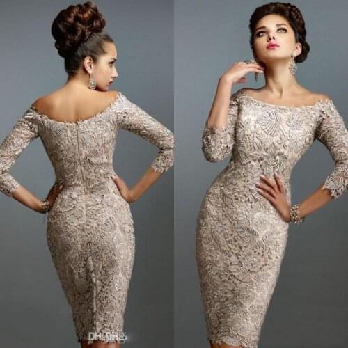 2020 Lace Mother Of The Bride Dresses Long Sleeve Evening Dress Scoop Neck Wedding Guest Gowns Lace Appliques Mothers Dress