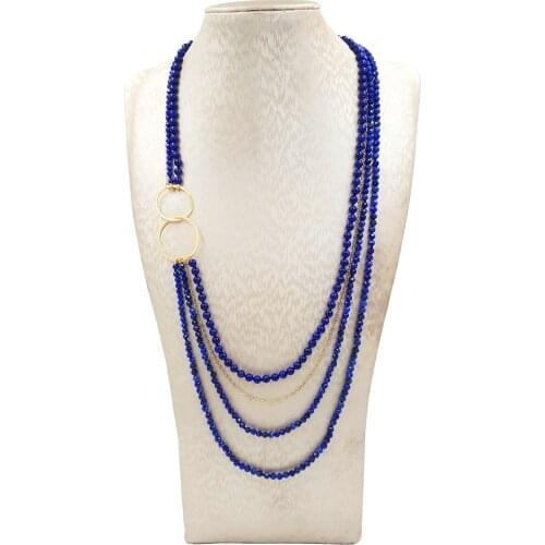 Lii Ji Lapsi Lazuli 9K Gold Chain Necklace Natural Stone 925 Sterling Silver 18K Plated Circle 4 Rows Necklace Delicate Jewelry