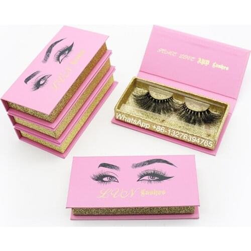 Cute Pink Glitter Private Label Eyelash Packaging Mink Eyelashes 3D Mink Hair Lashes Custom Mink Eyelash Packaging Box With Logo