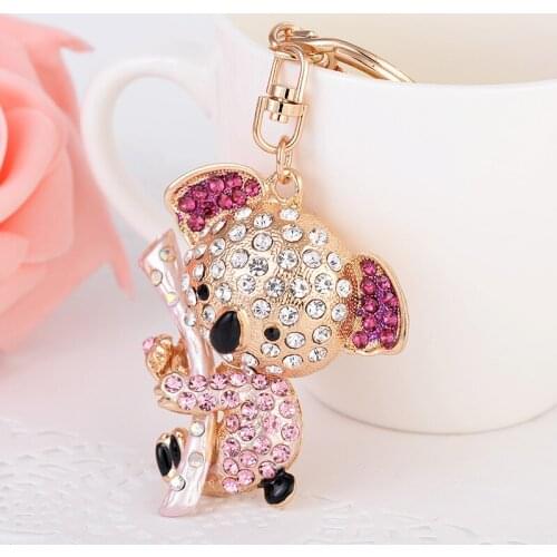 Cute Rhinestone-Crystal Koala-bear-coala-keychain Key chains ring коала-panda-keyring charms Men Womens animal friends gift