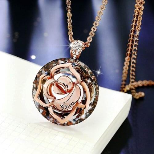 Fashion Rose Flower Pendant Long Necklace For Women 2020 New Elegant Sweater Necklaces Wholesale