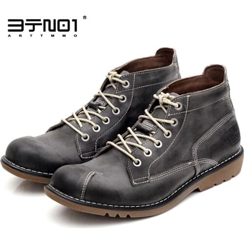 US 6-10 Top Quality Retro Genuine Leather Mens Chukka Lace Up Ankle Boots Winter Round Toe Work Safety Shoes Casual OXfords