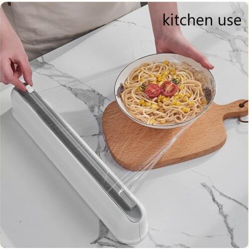 Wall Hanging Cling Film Cutter Plastic Food Wrap Dispenser Adjustable Slide Preservation Foil Cutter Suction Bottom Kitchen Tool