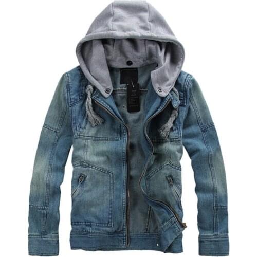 New Vintage Denim Jacket Men Hooded Cotton Jackets Slim Fit Mens Jean Jackets Casual Cowboy Male Coat,jaqueta masculina