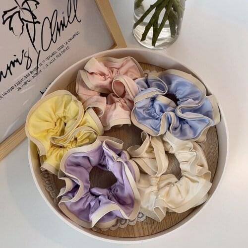 Women New Satin Double-layer Leather Hair Tie Lady Solid Color Hair Rope