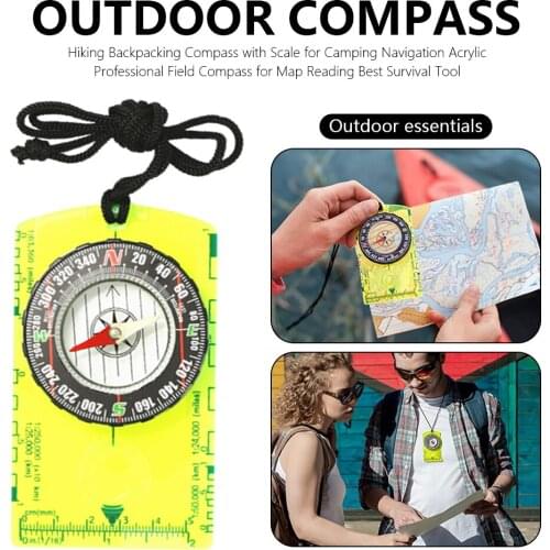 Hiking Backpack Compass with Scale for Camping Navigation Acrylic Professional Field Compass for Map Reading Best Survival Tool