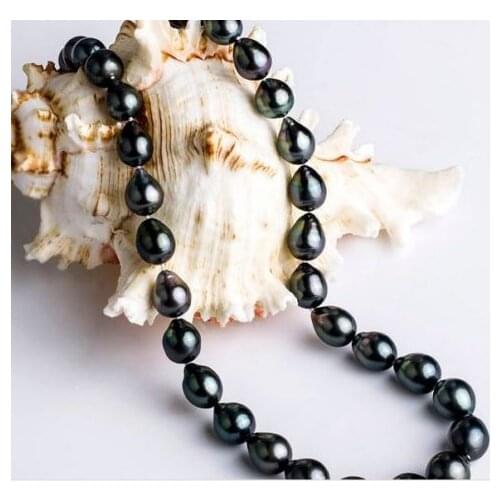 Stunning 12-13mm tahitian black green baroque pearl necklace 18inch
