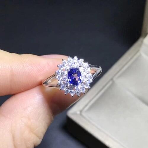 Luxurious Elegant round Diana Natural blue sapphire Ring S925 Silver Natural Gemstone forefinger Ring Womens party gift Jewelry