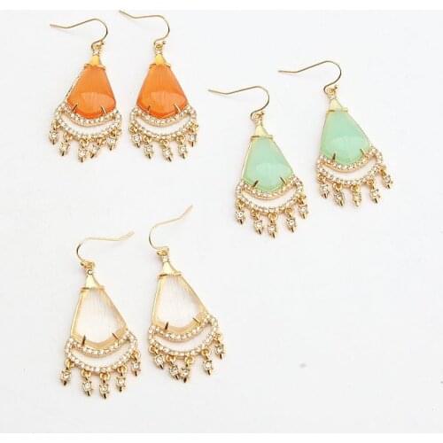 Luxury Women Earring 2021 Vintage Metal Copper Argyle With Tassel Stud Earring Pendant Charm Lady Aresthetic Jewelry Gift New
