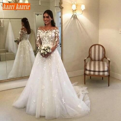 Sumptuous Boho Wedding Dresses Long Sleeves Lace Applique Tulle 2020 Beach Bride Dress Princess Garden Custom Made Wedding Gowns