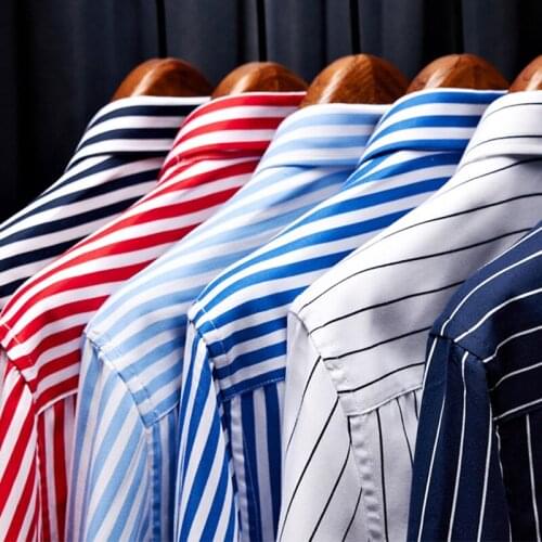 Classic Striped Plaid Mens Long Sleeve Casual Shirt Male Social Slim Fit Business Dress Shirt Size 5XL