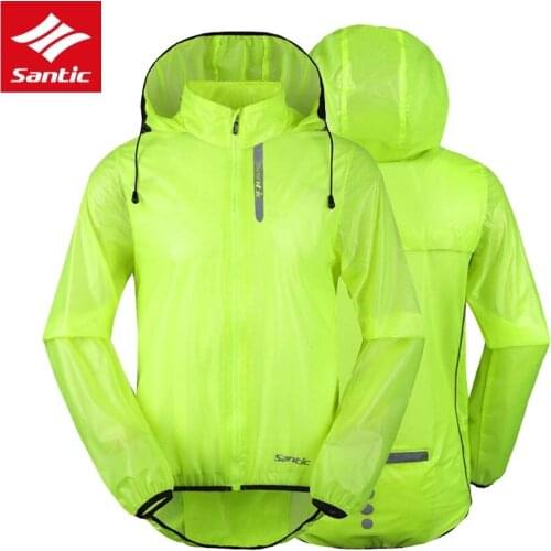 Santic Cycling Anti-splashing Waterproof UV Protection Hooded Jacket Men Bike Jersey Hooded Skin Coat Bike Rain Jacket Raincoat