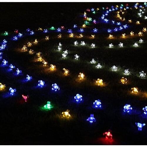 12m Cherry Blossom Solar LED Lights String Garland Fairy Lights Crystal Flower Lamp Wedding Party Holiday Christmas Garden Decor