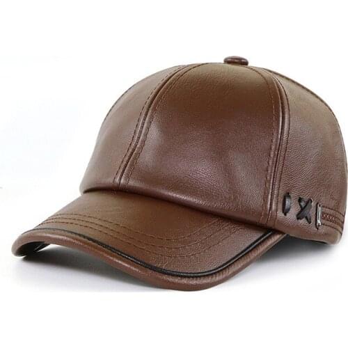 High Quality PU Leather Baseball Cap Men Autumn Winter Mens Snapback Hat for Middle Age