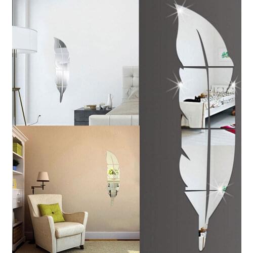 3D DIY Feather Plume Mirror Wall Sticker Mural Home Decor Paris Romantic Adesivo De Parede Vinilos Decorativos Para Paredes Hot