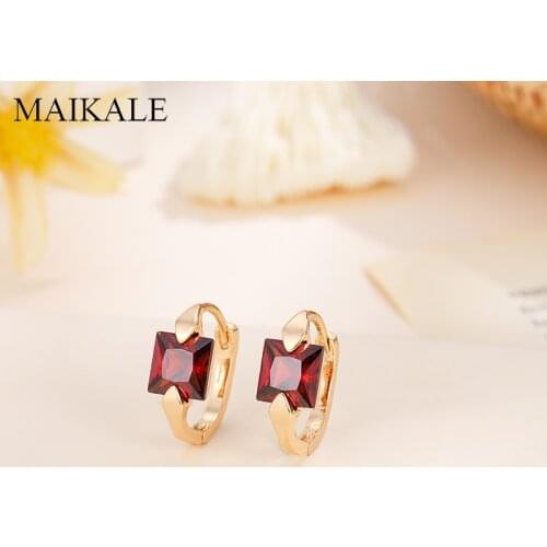 MAIKALE Small Classic Square Mosaic MultiColor Cubic Zirconia Stud Earrings for Women Jewelry Wedding Party Gifts High Quality