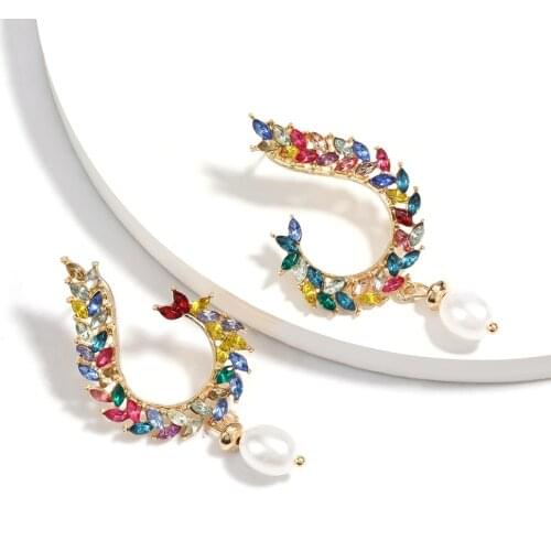 Trend Luxury Imitation pearls Rhinestone Womens stud earrings Wedding Party Crystal Statement Jewelry Accessories