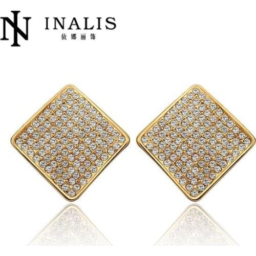 INALIS Big And Wide Square Crystal Stud Earrings For Women Ethic Jewelry Statement Earrings Gifts E828
