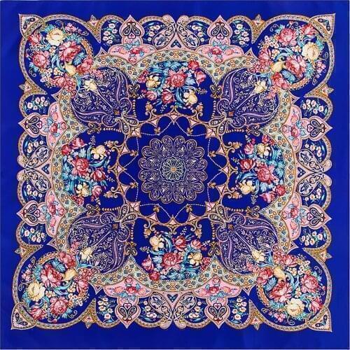 100% Silk Scarf Women Bohemia Geometric Flowers Printing Bandana Square Scarves Wraps Female Foulard Silk Hijab Lady Bufandas