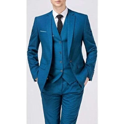 2021 Tailor Made Fashion Vintage Tuxedo Groom Suit For Men Wedding Blue Mens Suit Peak Lapel Handsome Wear Casual Male Clothing