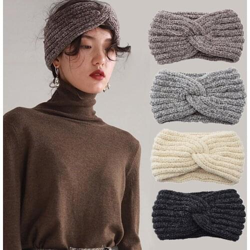 2021 Forehead cross winter knit warm women headbands solid color ladies turban headwear sports hair ribbons hair accessories