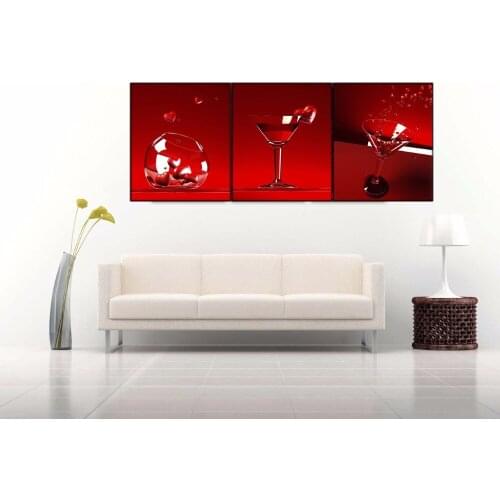 3 Piece Red Wine Cups Canvas Wall Pictures for Living Room Wall Decor Decorative pictures for kitchen Bedroom Home Decorations