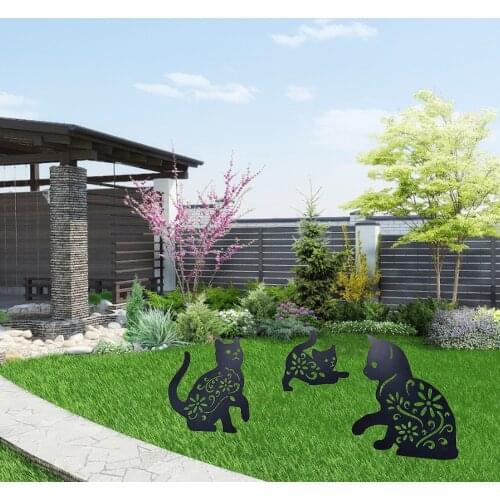 3 Pcs Art Outdoor Kitten Acrylic Statue Peg 2D Cat Figure Ground Insert Decor For Yard Decor Manor Lawn Black Garden Decoration