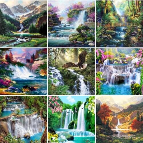 DIY Diamond Painting Waterfall Landscape 5d Handicraft Full Square Diamond Embroidery Cross Stitch Mountain Wall Art