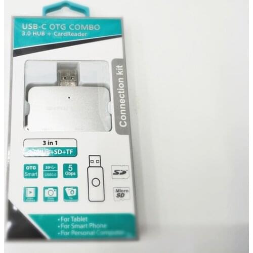 Aluminum3 IN 1 HUB+SD+TF USB-C OTG Combo w / USB 3.0 HUB / SD / TF Card Reader