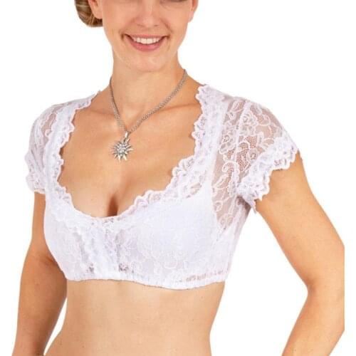 White Traditional Blouse Oktoberfest Wrap Crop Top Women Bavarian Style Fashion Shirt Beer Girl