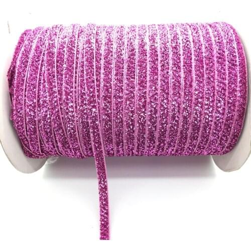 Free Shipping 5 yds 1/4 "(6mm)Wide Pink Glitter Velvet Ribbon Headband Clips Bow Decoration #6mRS22