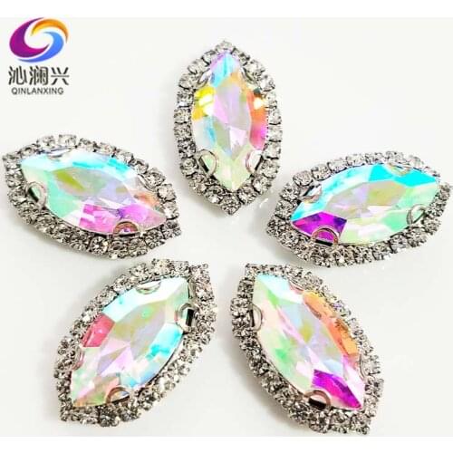 Free shipping AB color Top grade Glass Crystal buckle, eye shape sew on loose rhinestones,Diy wedding decoration SWHEK06