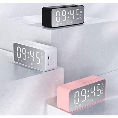 Bluetooth Wireless Speaker Bass Alarm Clock FM Radio Portable Speaker Mini Card Mirror Sound Box Gift Sports Subwoofer Soundbar