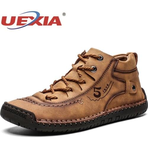 New High Quality Split Leather Ankle Snow Boots Men Shoes Warm Fur Plush Lace-Up Winter Moccasins Driving sneakers Plus Size 48