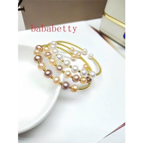 New natural freshwater 6-7MM white multicolor pearl handmade bracelets can be resized