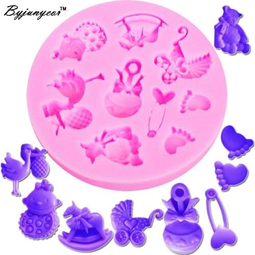 Byjunyeor M015 Baby Shower UV Resin Silicone Mold Fondant Chocolate Candy Lollipop Crystal Epoxy Soft Clay Bake Tools