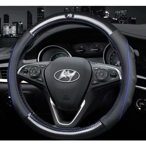 For Hyundai Accent Verna 2006 2010-2011 Solaris 2 Accent 2017 2018 HC Car Genuine Leather Carbon Fiber Steering Wheel Covers