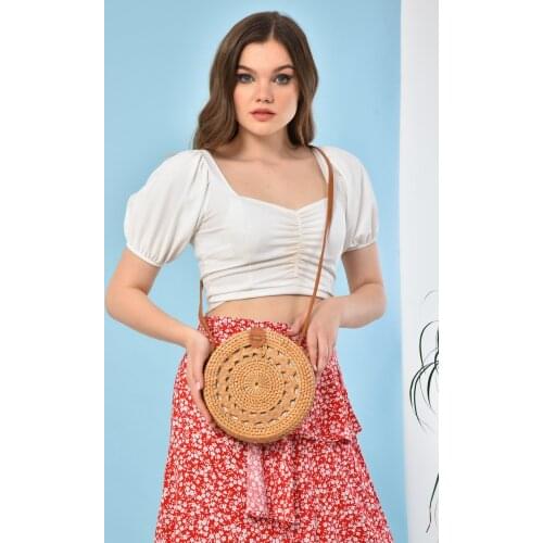 De Vib 2021 Summer 20x8cm Circle Handwoven Women Messenger Bags Round Retro Rattan Straw Beach Crossbody Bag good quality