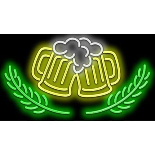 Decorative Light BEER MUGS Ear of Wheat Neon Light Sign Restaurant Beer Bar light Enseigne Lumineuse Handmade Real Glass Tube