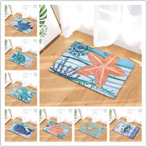 Home Thermal Transfer Flannel Mat Ocean Shell Series Digital Foot Pad Kitchen Water Absorbing Anti-slip Mat Animal Pattern Mat