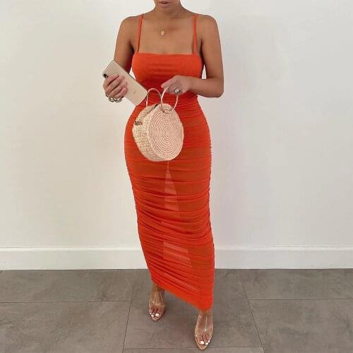 Elegant Ruched Bandage Party Dresses for Women Sling Sleeveless Black White Long Club Dress Summer Slim Skinny Dresses Female