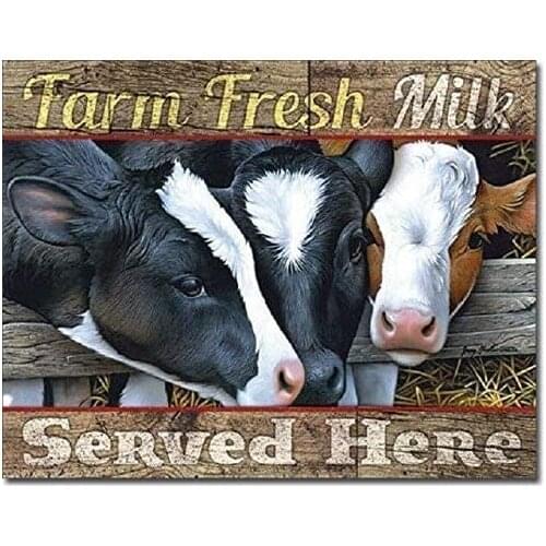 Farm Fresh Milk Ad Cow Country Kitchen Home Wall Decor Picture Metal Tin Sign 8x12in