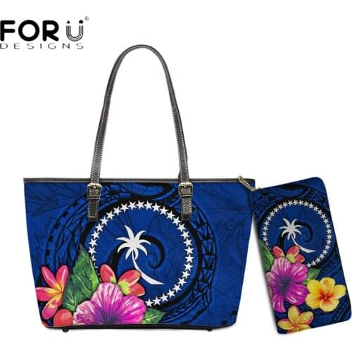 FORUDESIGNS Elegant Female Large Totes Bag And Purse Chuuk Tribal Tropical Floral Print Luxury Shoulder Sac Lady Bolsa Femme