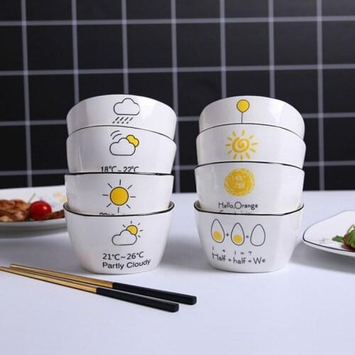 Ceramic Bowl Household Salad Bowl Creative Cartoon Square Bowl Ceramic Tableware Rice Bowl Hotel Bowl Dish Plate Set
