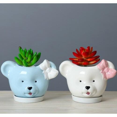 Ceramics Cartoon Animal Flower Pot Bear Succulent Bonsai Pots Decorative Balcony Desktop Flowerpot Garden Decoration Accessories