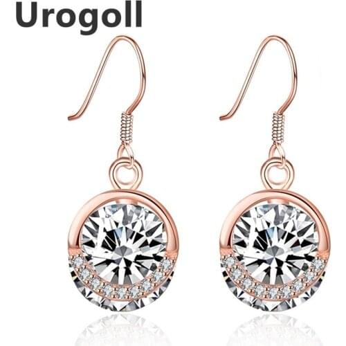 Classic sterling-silver-jewelry Fashion Round Clear Cubic Zirconia Dangle Earrings For Women Fine Jewelry Gifts